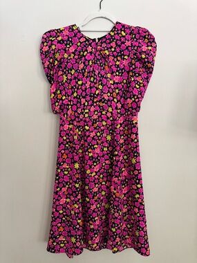 kate spade Marker Floral Black Mini Dress w/ Pink/Yellow Floral Print Women Sz 2